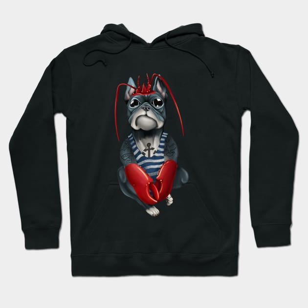 Bully French Bulldog sailor in a vest. Dog pirate with lobster claws. Hoodie by kacia